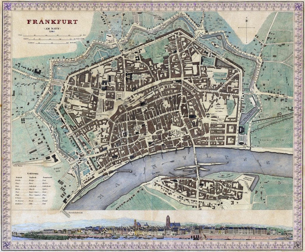 Antique map of Frankfurt am Main and the river Main
