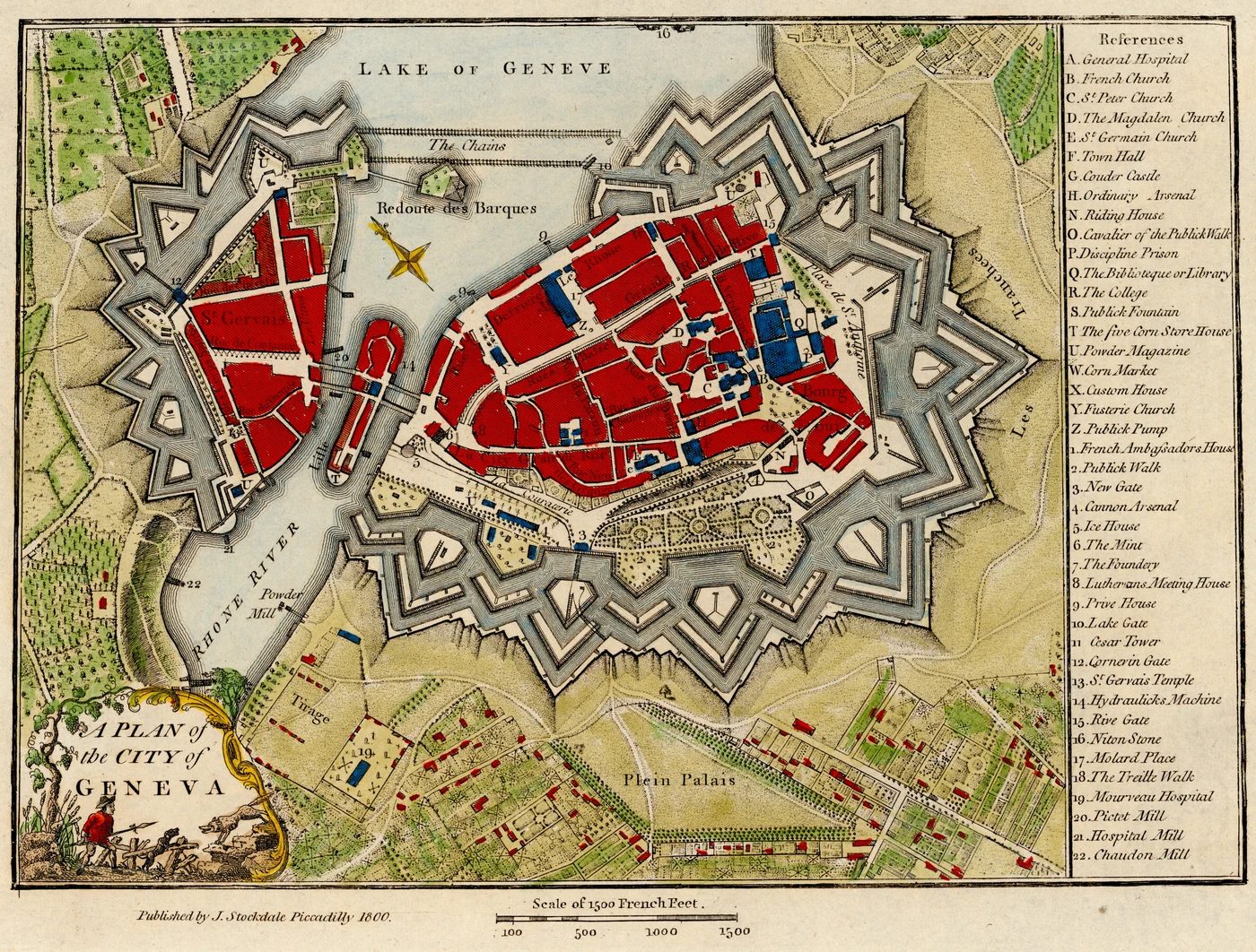Antique map of Geneva and Lake Leman