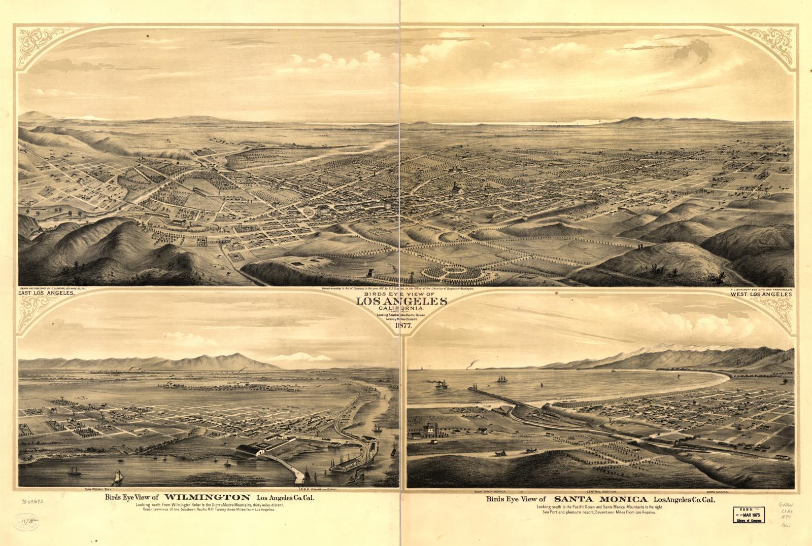 Bird's-eye view of Los Angeles, 1877