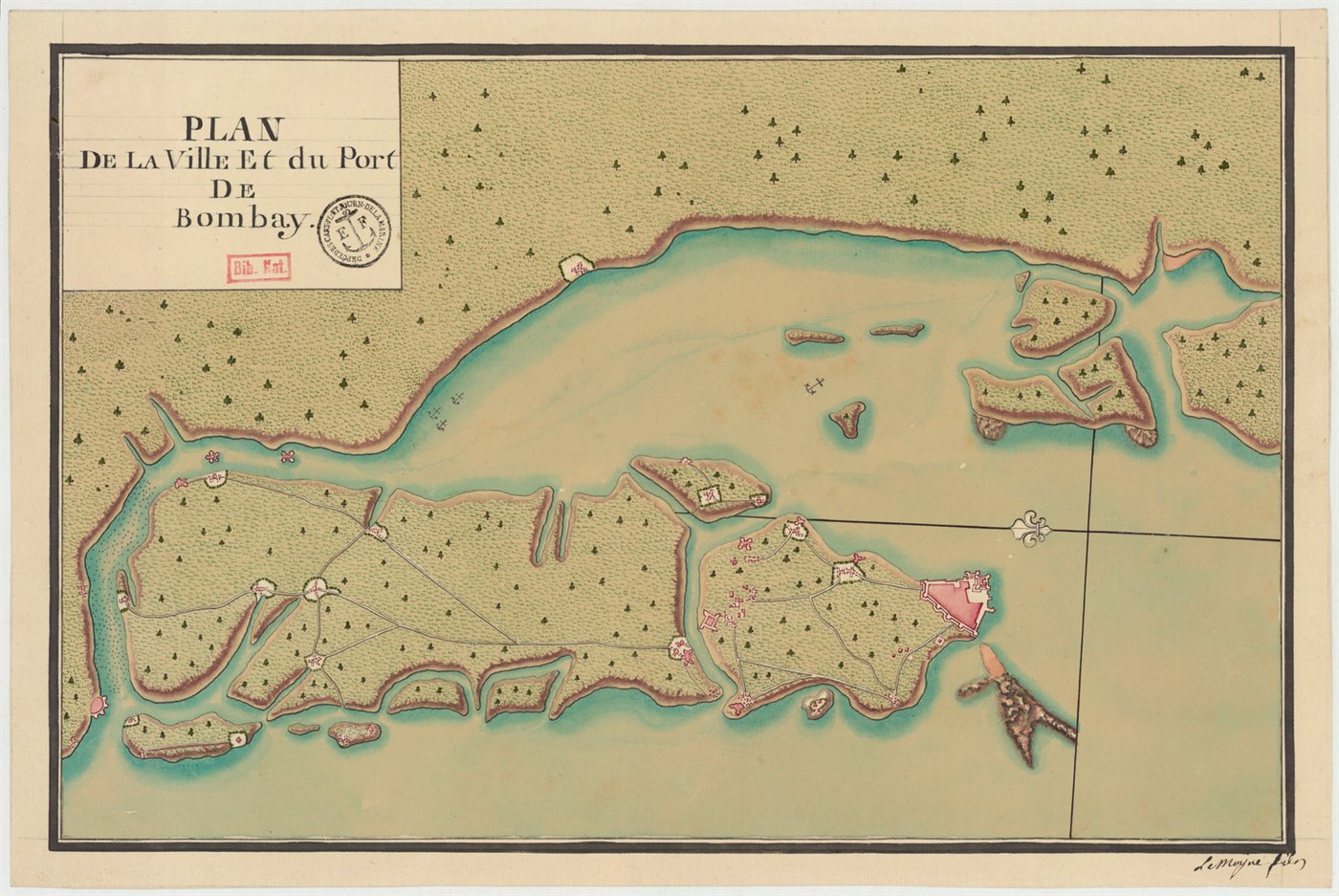 Antique map of Bombay and its harbour
