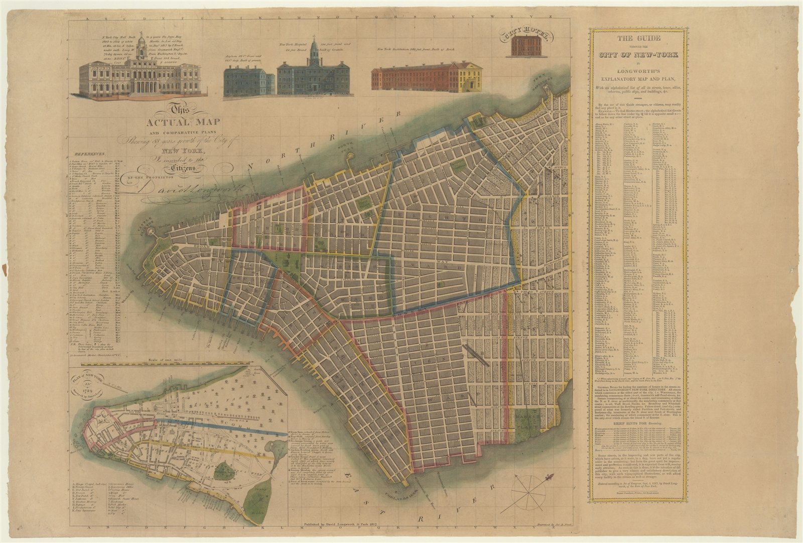 Longworth's 1817 plan of lower Manhattan and the rivers